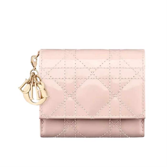 DIOR Lady Lotus Leather Compact Wallet Navy