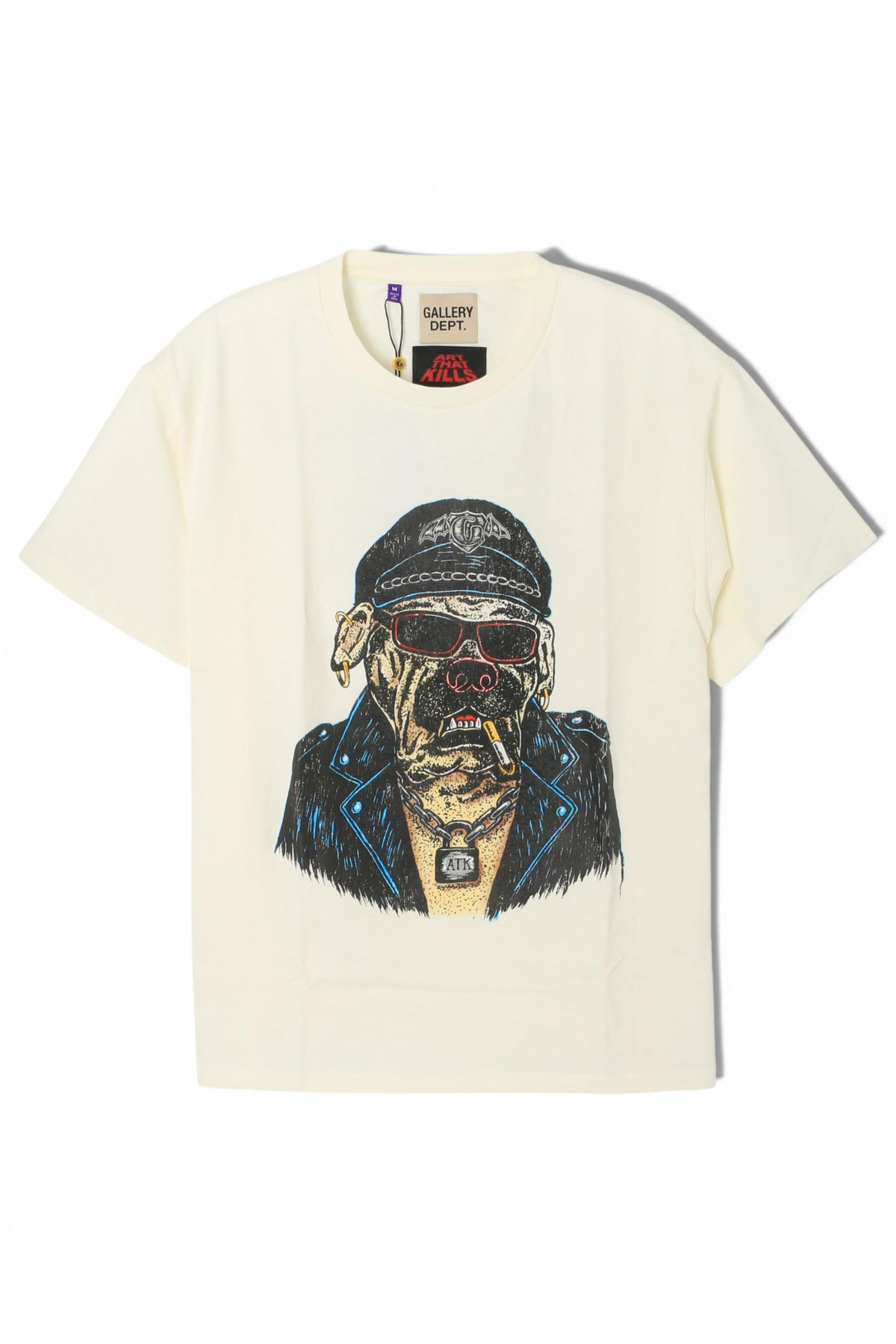 GALLERY DEPT. Light Archival White Biker Dog Graphic T-Shirt Unisex