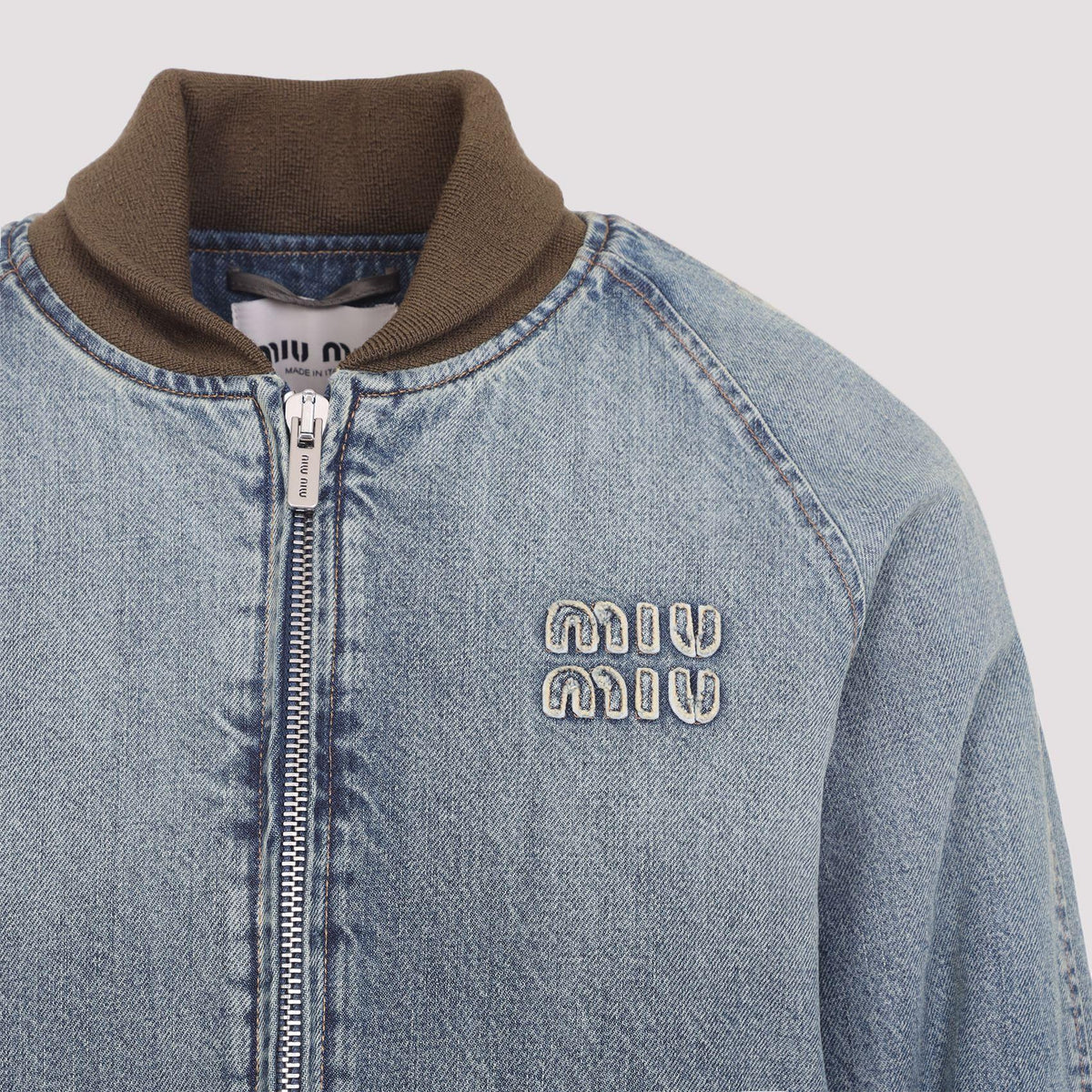 Miu Miu Green Leather Bomber Jacket