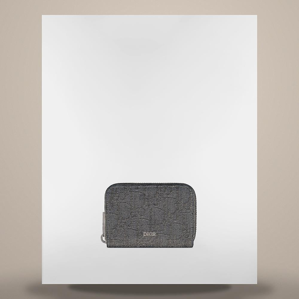 DIOR Black Dior Oblique Jacquard Zip Coin Card Holder Wallet