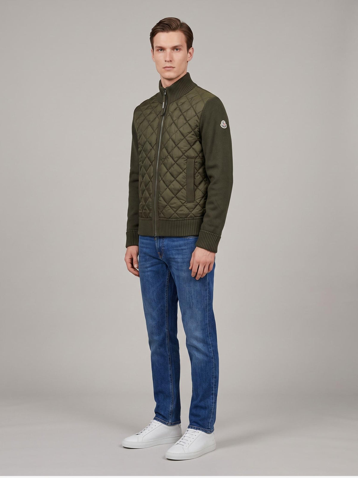 Moncler Wool Blend Zip-Up Knit Cardigan for Men Navy