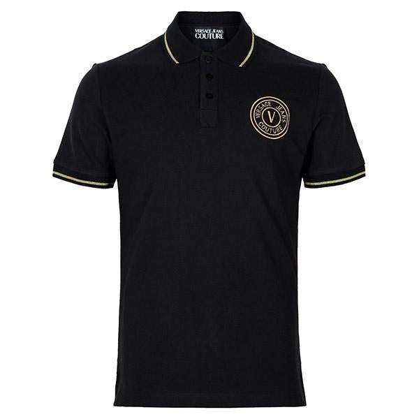 Versace Black Logo Embroidered Polo T-Shirt for Men