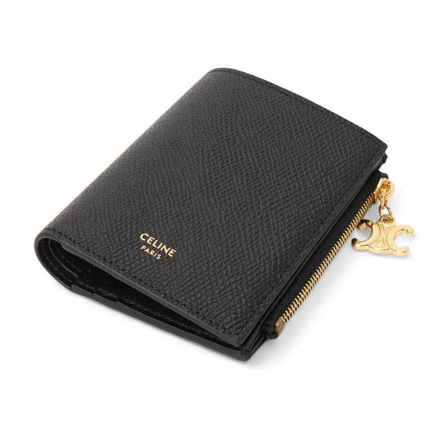 CELINE Triomphe Charm Small Bifold Wallet Black Leather Women