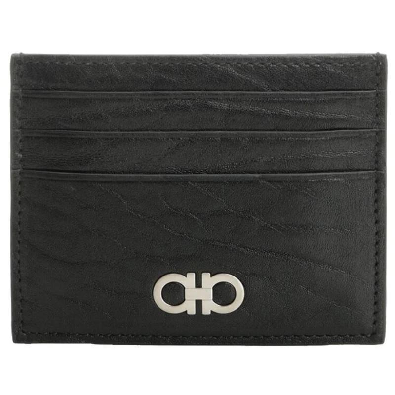 Ferragamo Gancini Leather Card Holder Black Men’s Wallet Accessory