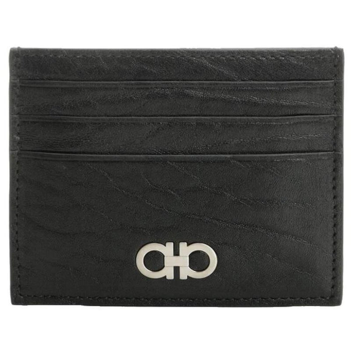 Ferragamo Gancini Leather Card Holder Black Men’s Wallet Accessory