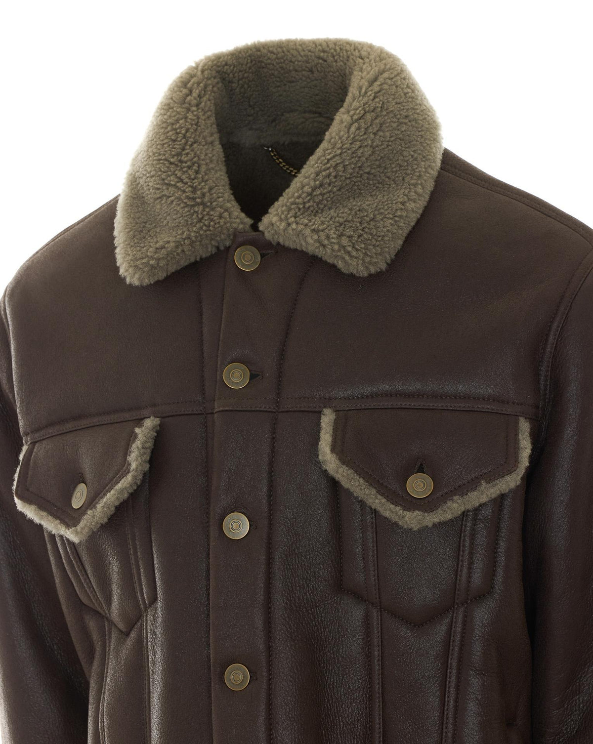 Maison Margiela Brown Shearling Mouton Leather Jacket Men