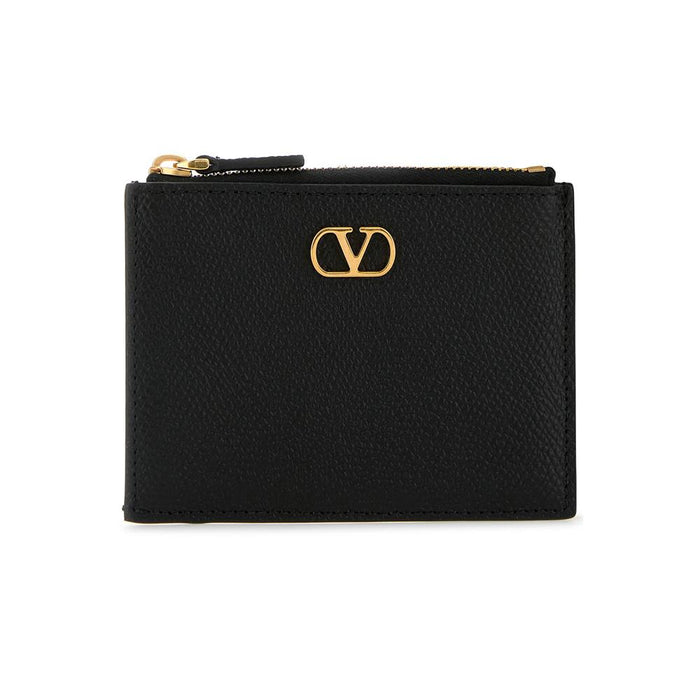 VALENTINO Signature V Logo Leather Card Holder Black