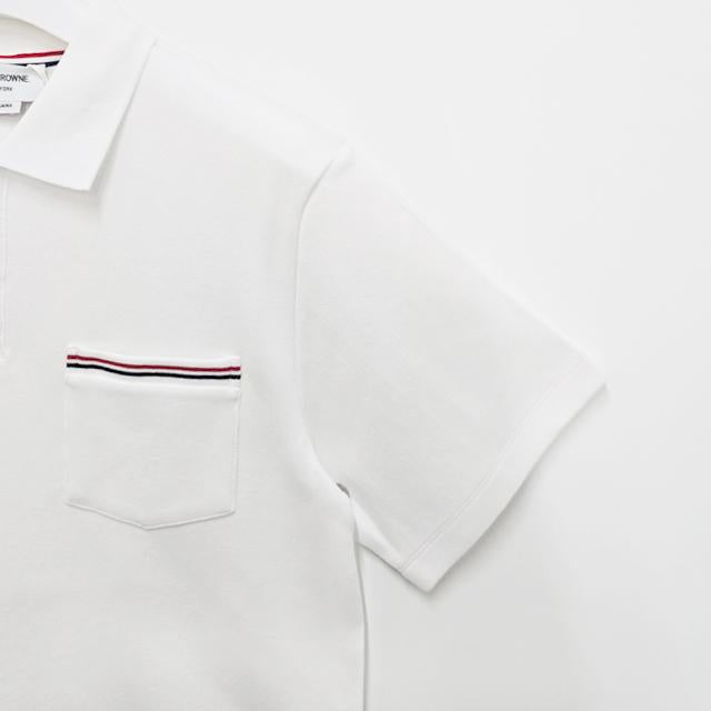 THOM BROWNE Interlock Tricolor Stripe Pocket Short-Sleeve Polo Shirt
