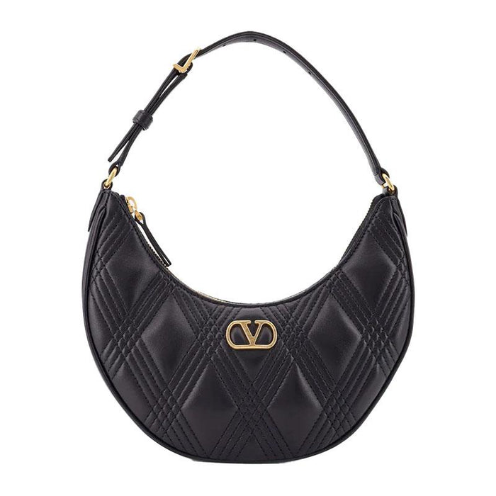 VALENTINO Quilted Mini Hobo Bag Black Leather Shoulder Bag