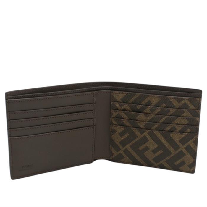 FENDI FF Logo Square Brown Leather Bifold Wallet