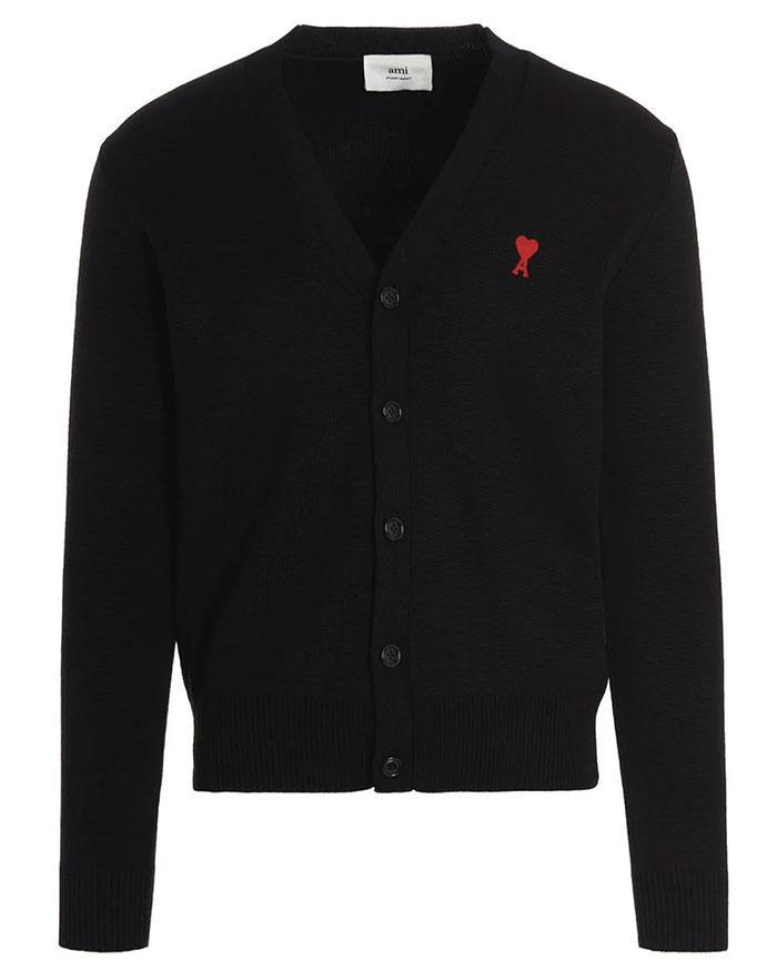 AMI Heart Logo Merino Wool Cardigan