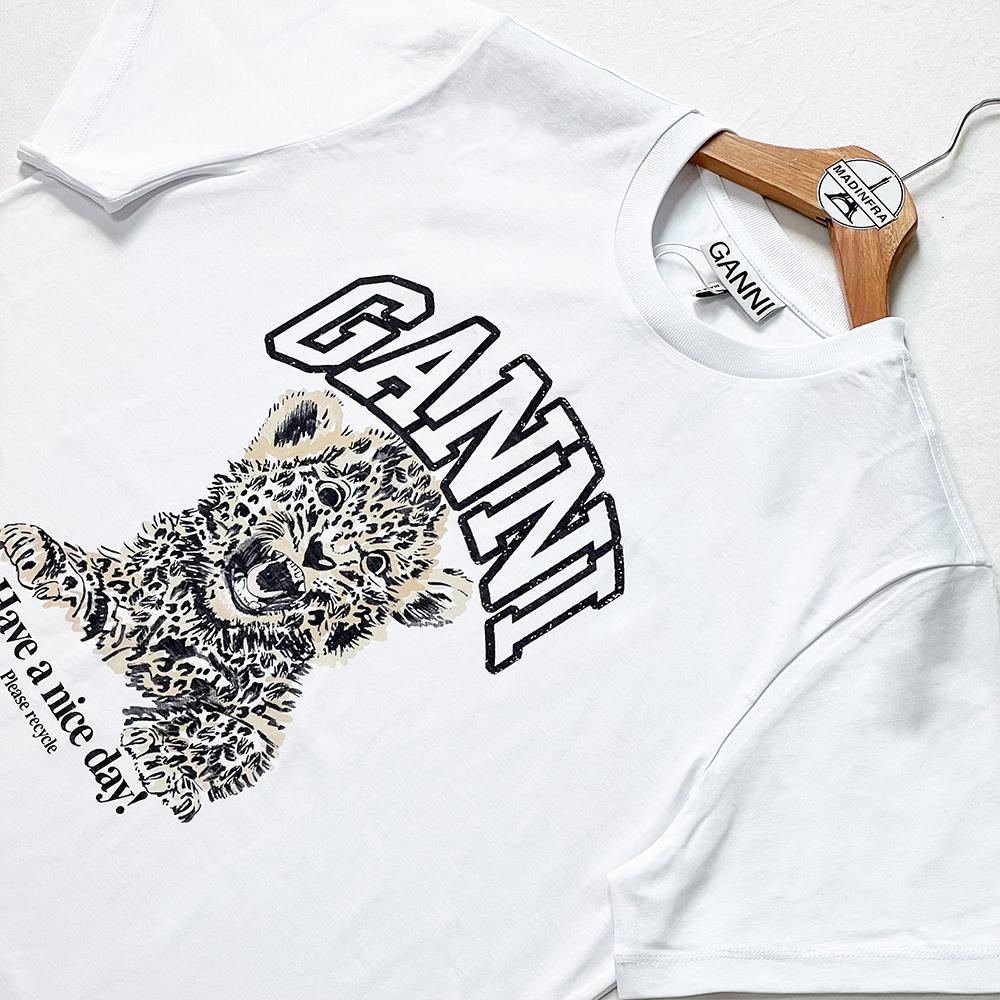 GANNI Tiger Graphic Relaxed Fit Short Sleeve T-Shirt White T4124