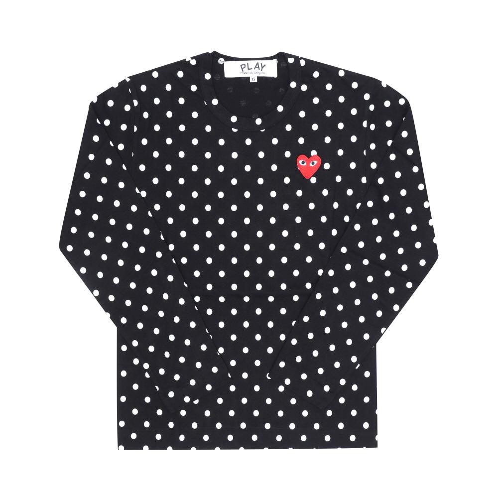 Comme des Garcons Red Heart Patch Polka Dot Long Sleeve T-Shirt AX T166 051 1
