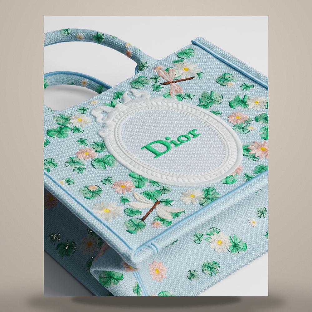 DIOR Multicolor Waterlily Embroidered Book Tote Shoulder Bag Smal M1404OEMJ M20E