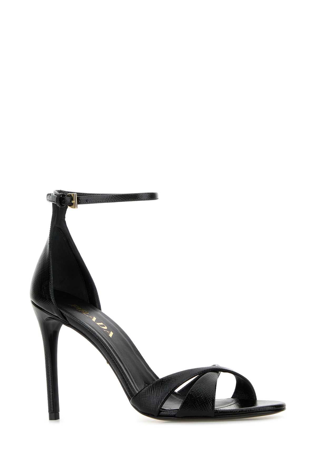 PRADA Black Leather Strappy Sandals