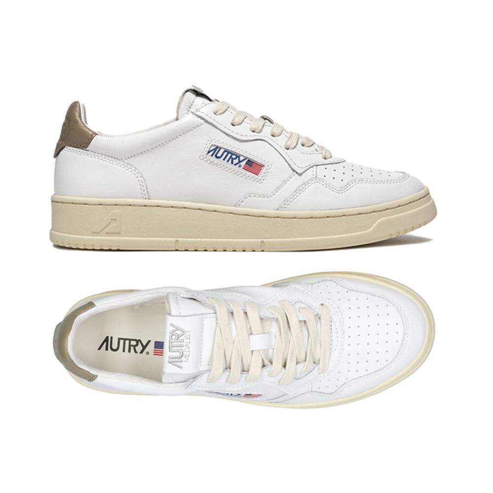 AUTRY White/Khaki Tab Medalist Low-Top Sneakers