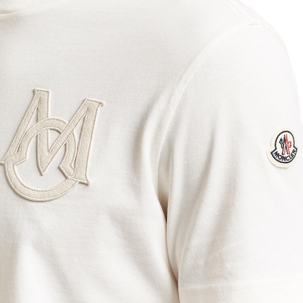 Moncler Logo Patch White Cotton Short Sleeve T-Shirt Men 8C00034 8390T