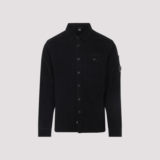 CP Company Corduroy Lens Long Sleeve Button Shirt Black M 19CMSH071 A006410 O999