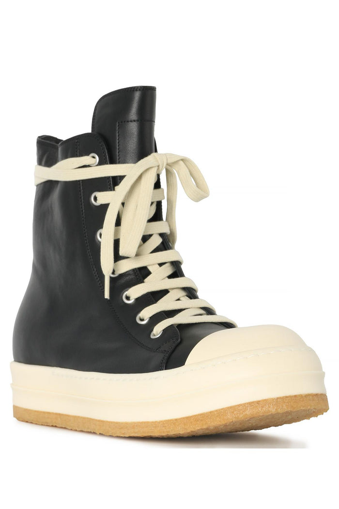 Rick Owens Black Milk Leather Creep High Top Sneakers