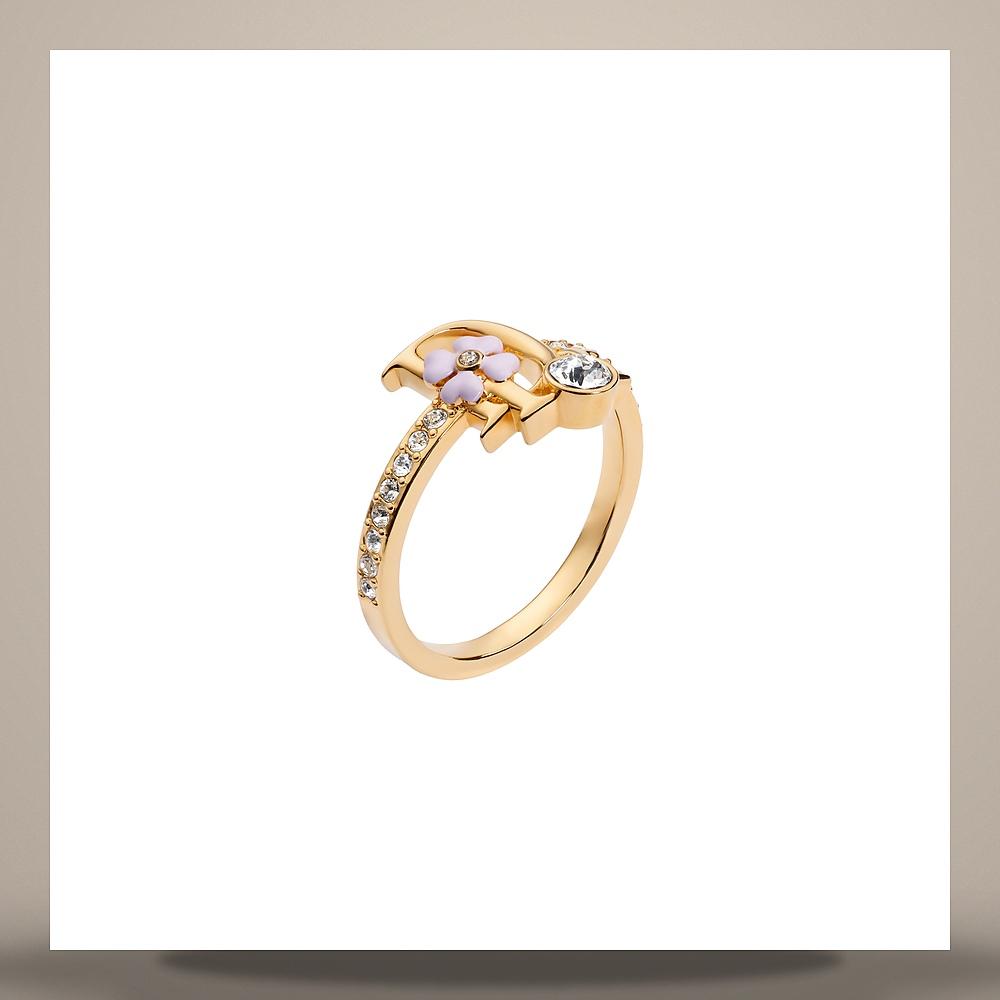 DIOR Precious Clover Ring Gold-Tone Metal Crystal Pink Lacquer R3480WOMLQD216