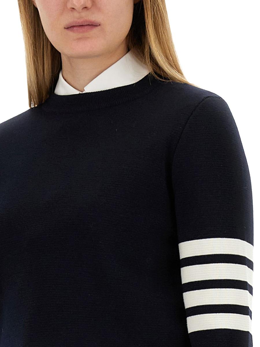 THOM BROWNE Navy Wool Round Neck Knit Sweater for Women