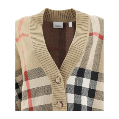 BURBERRY Archive Beige Check Technical Wool Jacquard Cardigan