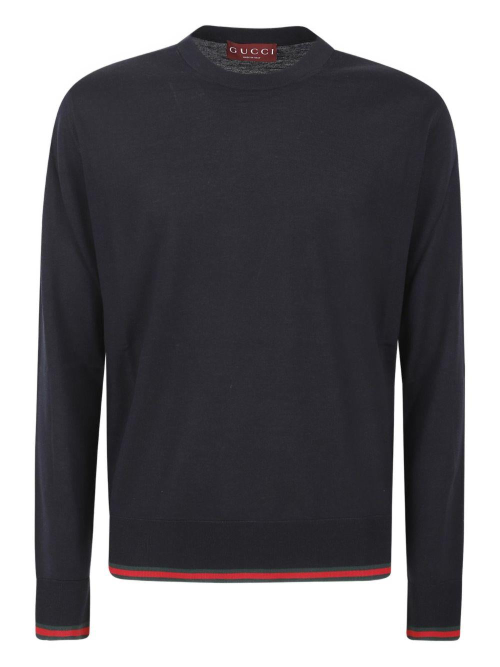 GUCCI Blue Wool Round Neck Knit Sweater