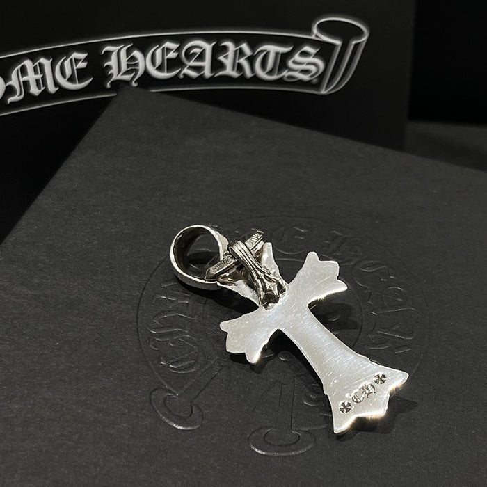 Chrome Hearts Double Cross With Bale Pendant Necklace Unisex Silver