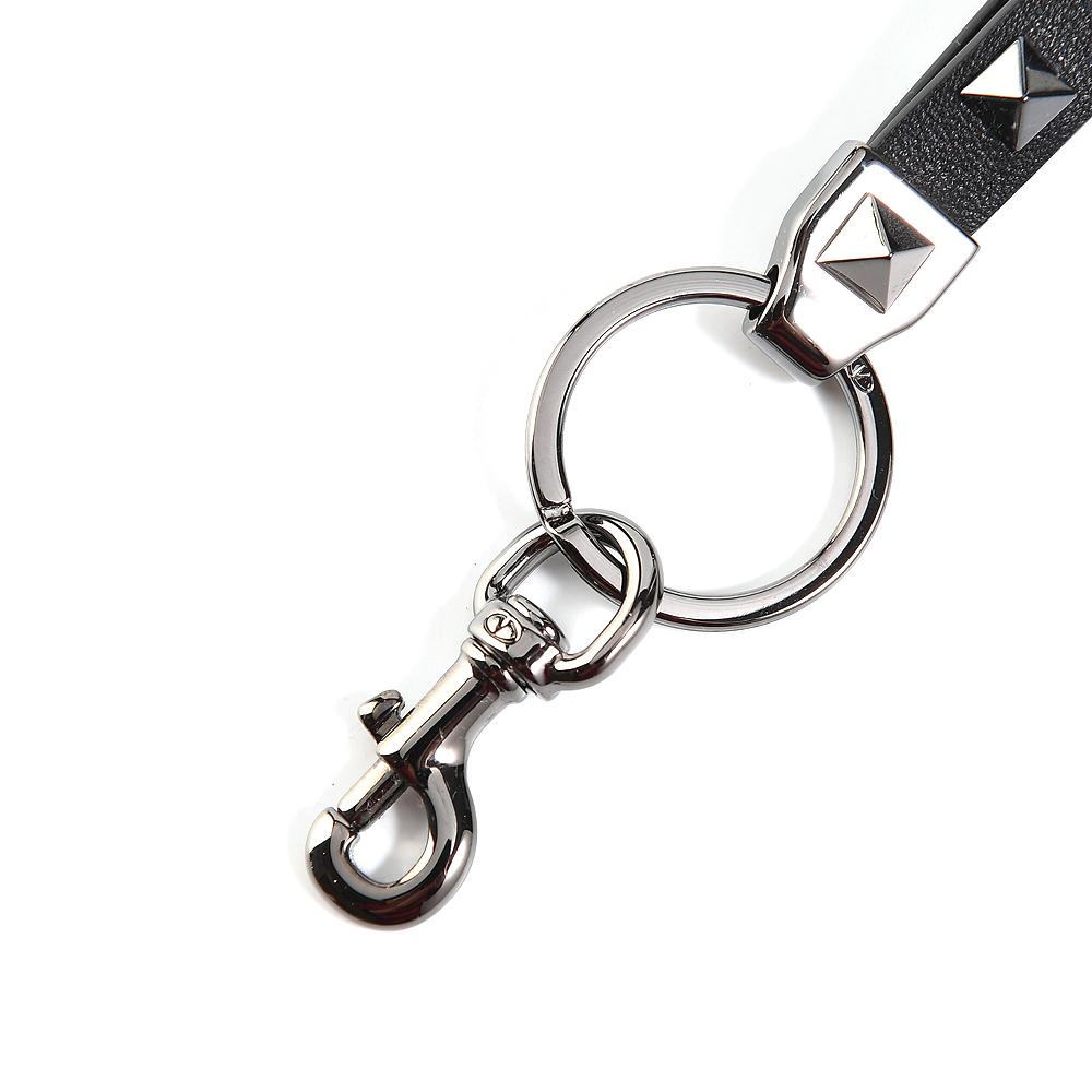 VALENTINO Rockstud Black Leather Keyring Keychain