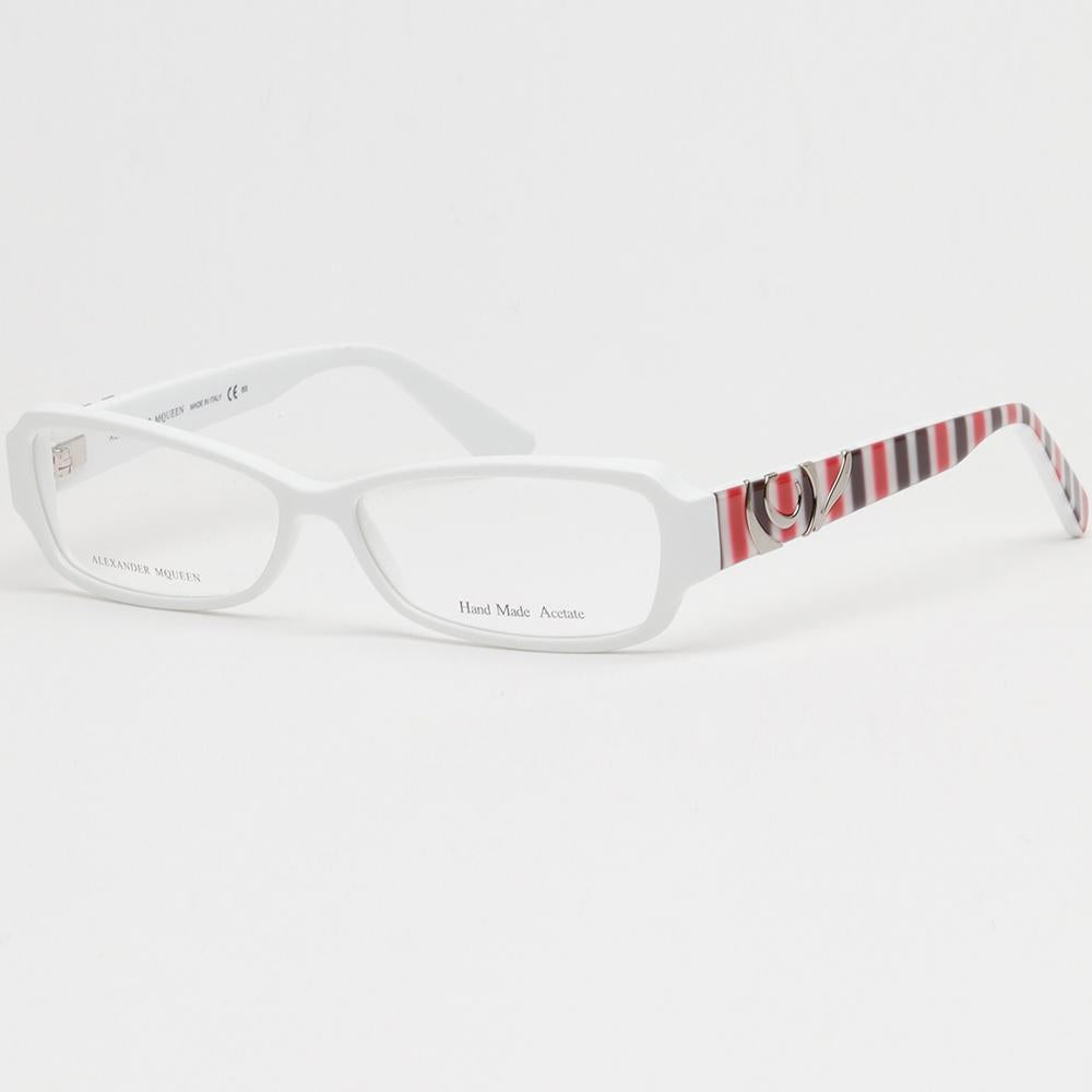 Alexander Mcqueen White Acetate Rectangle Eyeglass Frames Unisex AMQ4161 R2Y