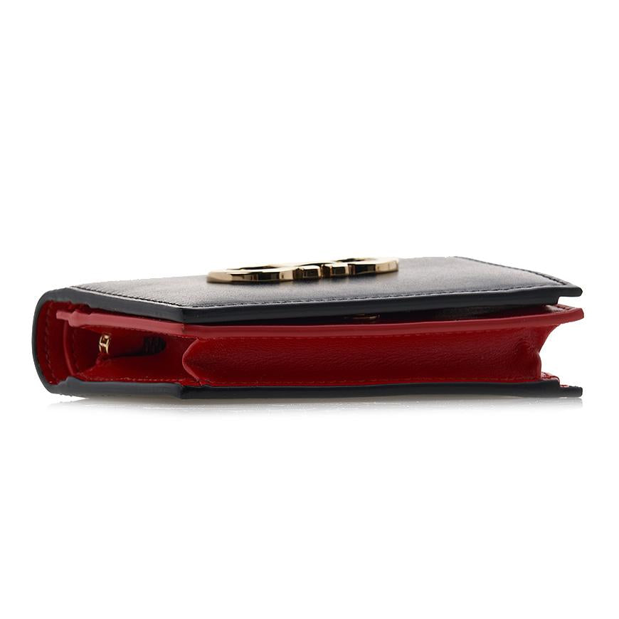 Ferragamo Gancini Compact Bifold Wallet Black Red Women’s Leather
