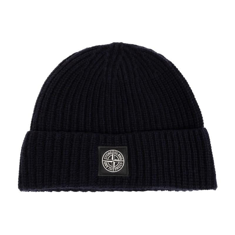 STONE ISLAND Logo Patch Knit Beanie Black Men’s