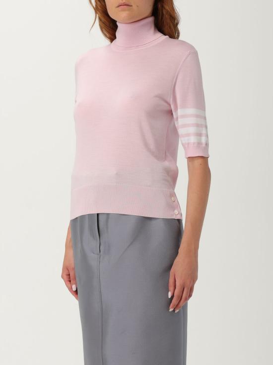 THOM BROWNE Fine Merino 4-Bar Relaxed Short Sleeve Turtleneck Knit Pink
