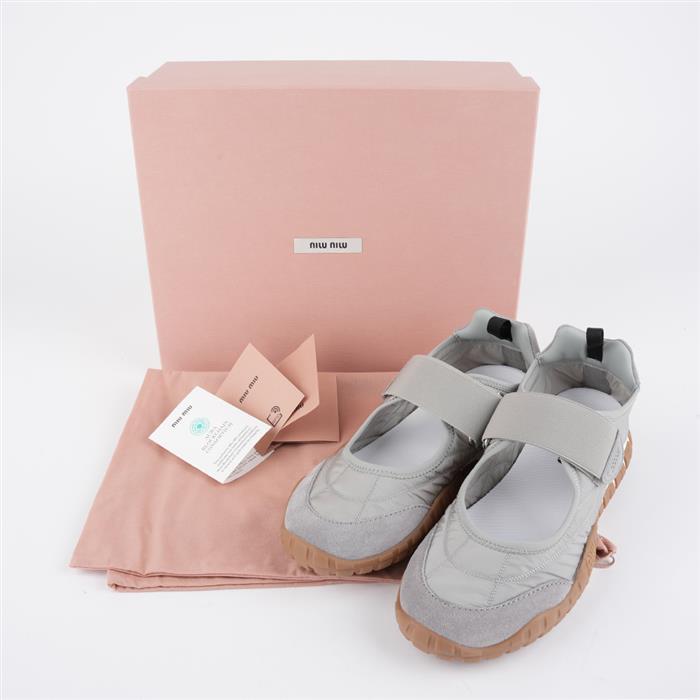 Miu Miu Tire Technical Suede Ballerina Sneakers Low-Top Navy