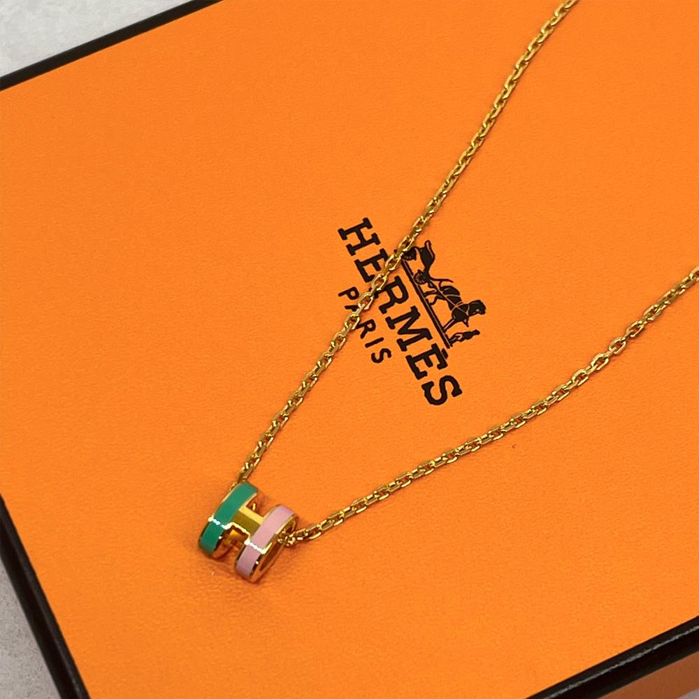 HERMES Mini Pop H Necklace Pink Mint Two-Tone