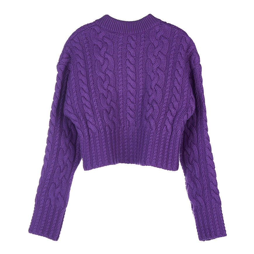 AMI Women's Cable Knit Cropped V-Neck Sweater FKS051 017 500 1