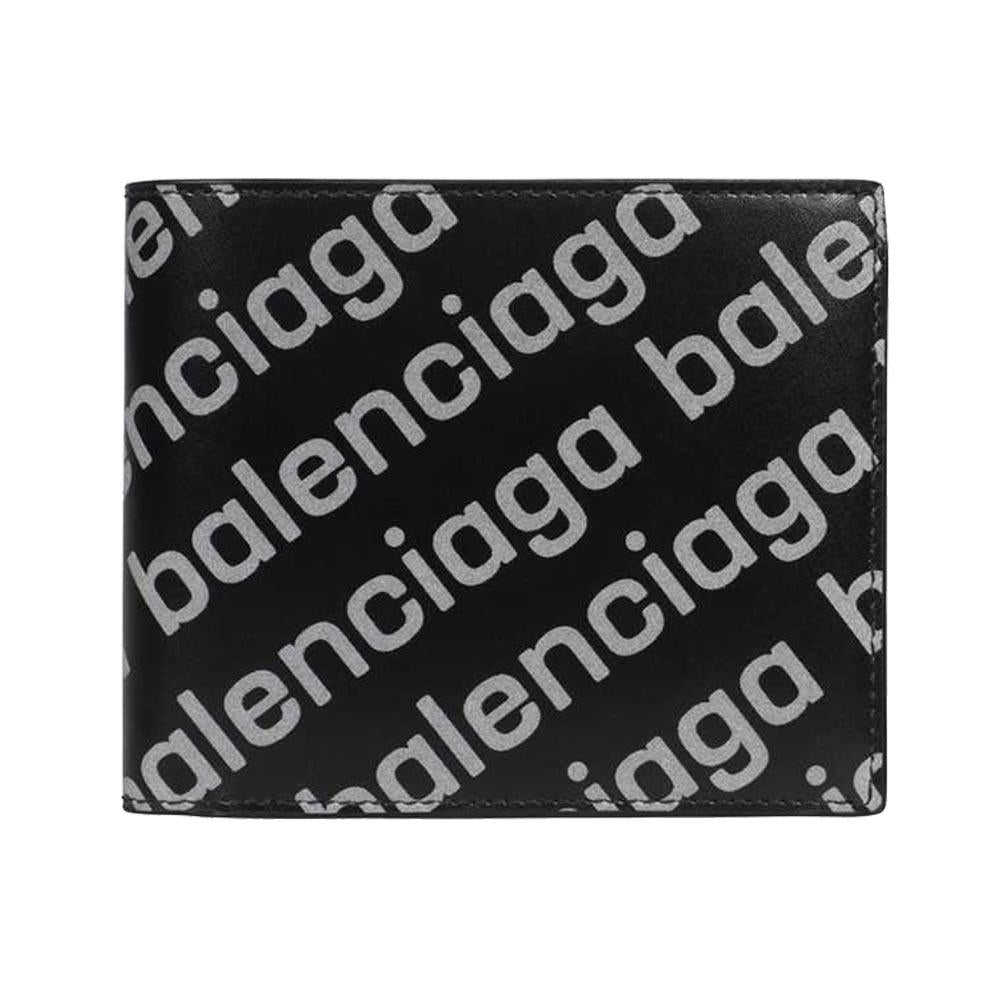 BALENCIAGA Men’s Cash Logo Bifold Wallet Black Leather