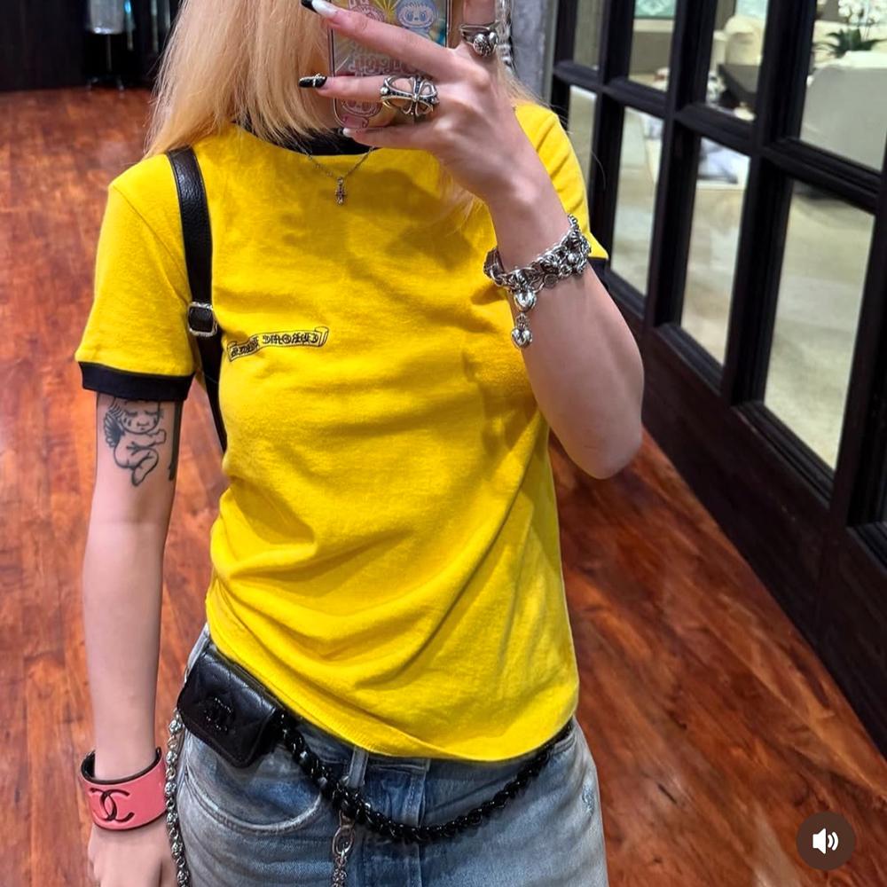 Chrome Hearts Horseshoe Roller Skate Ringer Short Sleeve T-Shirt Yellow Black