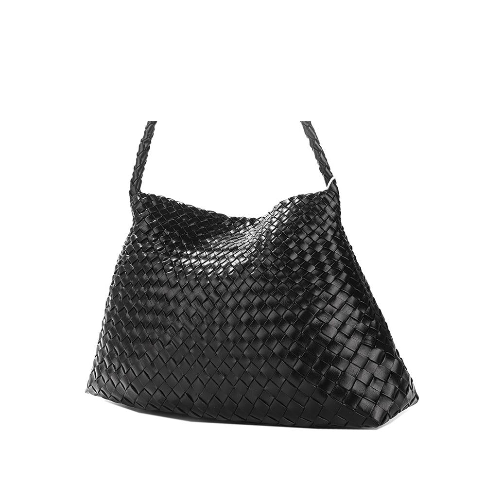 Dragon Diffusion Santa Maria Woven Leather Shoulder Bag for Women 8700 BLACK