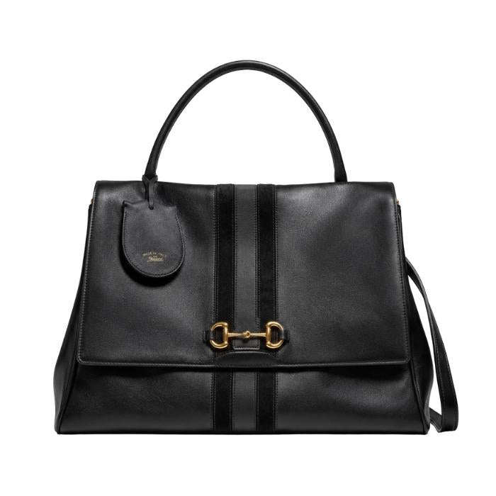 GUCCI Black Leather Paparazzo Large Top Handle Shoulder Bag