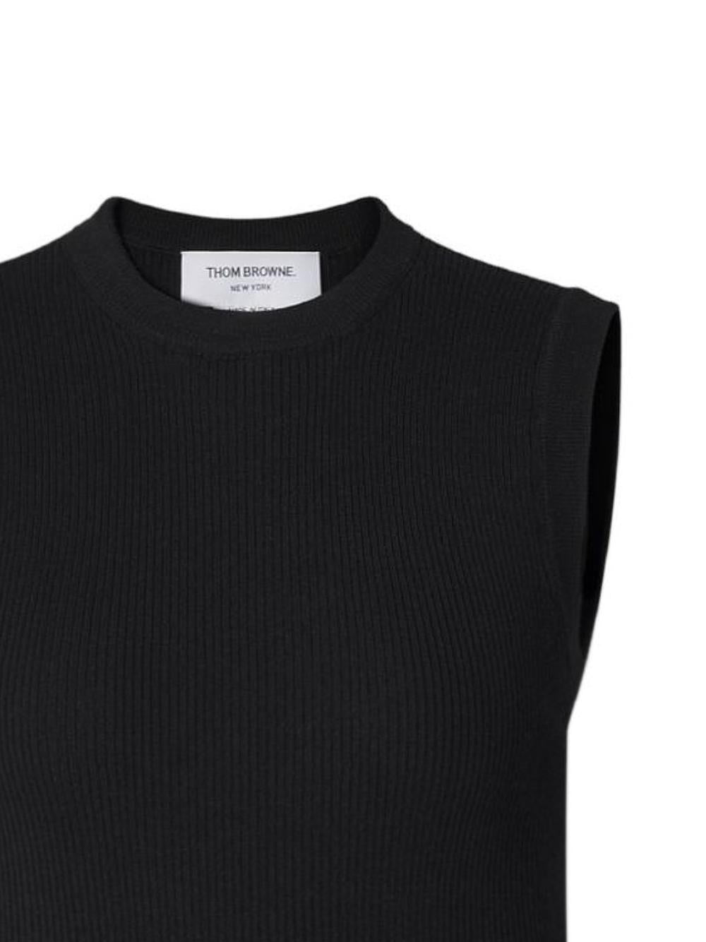 THOM BROWNE Black Wool Knit Vest