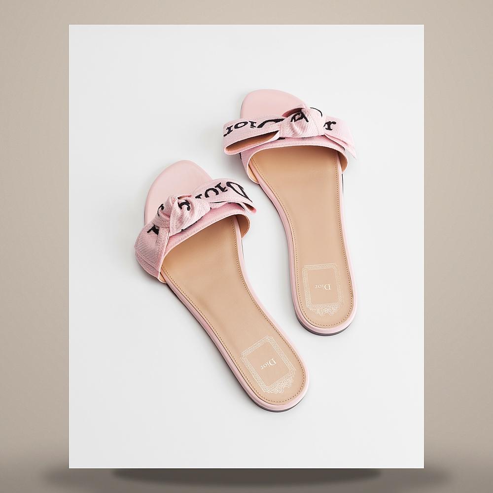 DIOR J’Adior Slide Souple Pink Embroidered Cotton Slingback Pumps KDO707LEC S35P