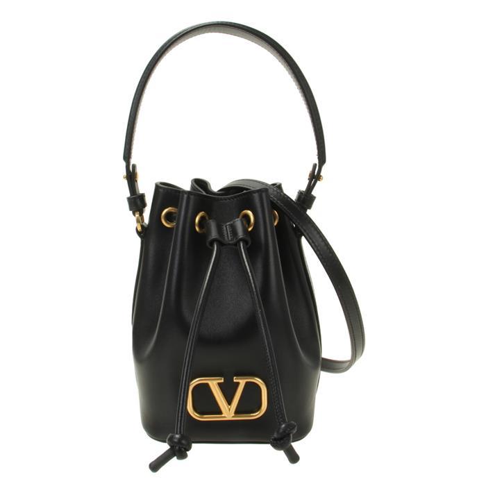 VALENTINO V Logo Mini Bucket Bag Black Leather Shoulder Bag
