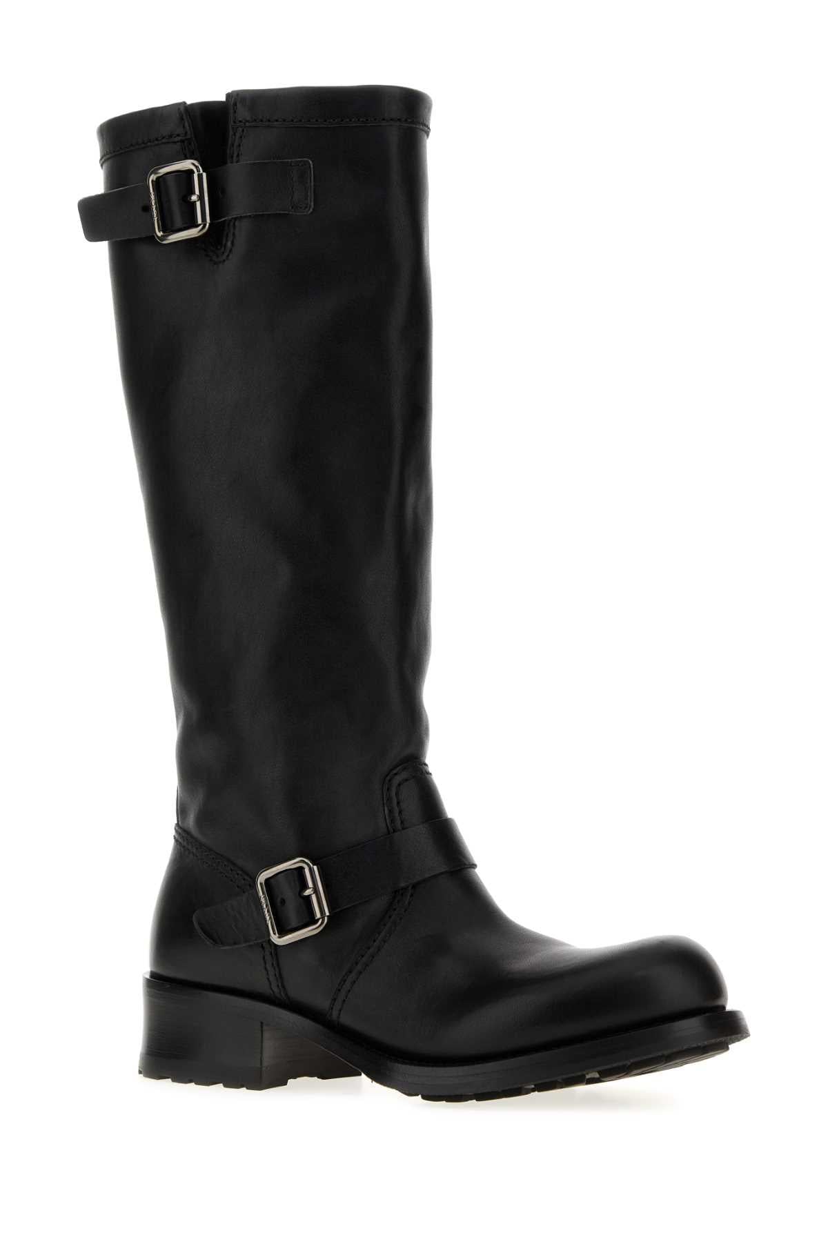 PRADA Black Leather Mid-Calf Boots
