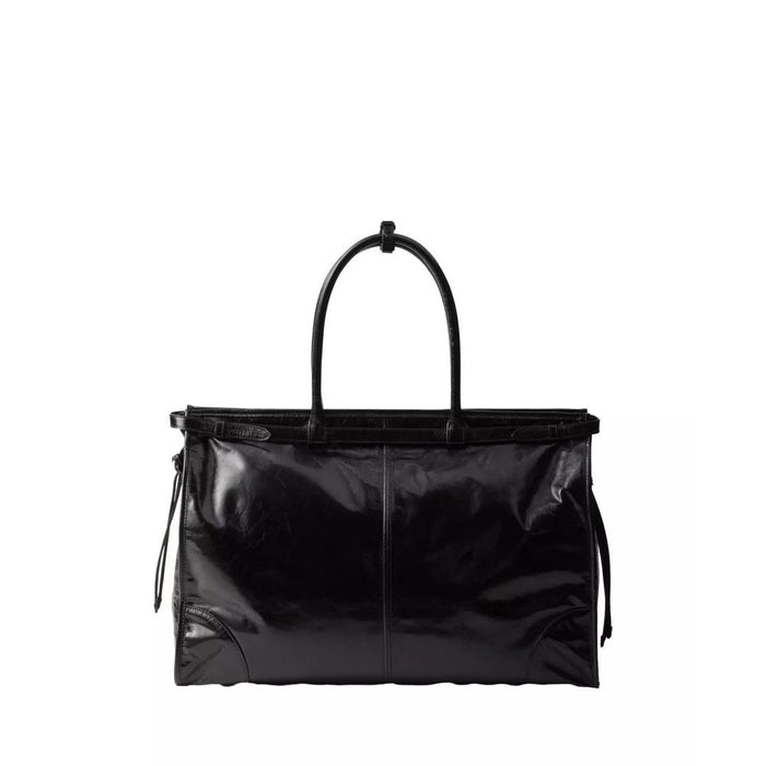 PRADA Triangle Logo Leather Tote Bag Black