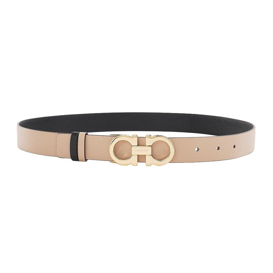 Ferragamo Women’s Reversible Gancini Belt Macadamia/Nero Leather