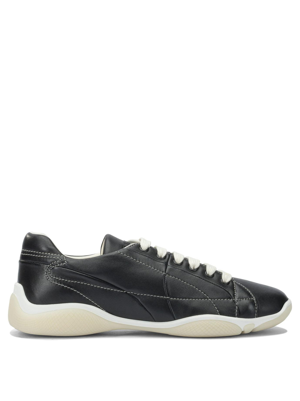 PRADA Black Leather Low Top Sneakers Men
