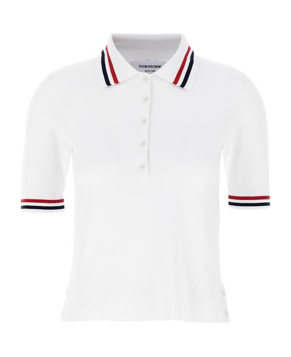 THOM BROWNE Jersey Stitch Short Sleeve Polo Shirt White