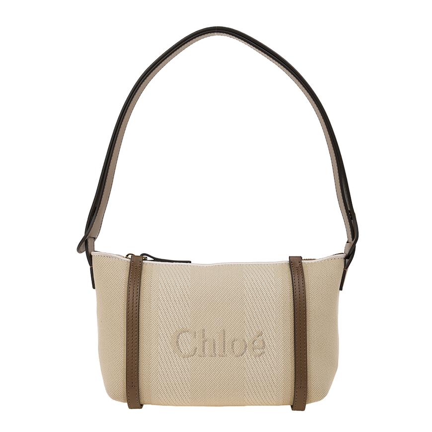 Chloe Canvas Carrie Shoulder Bag Women Beige