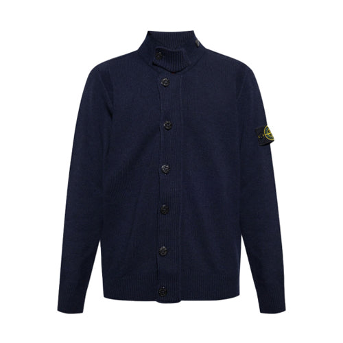 STONE ISLAND Navy Patch Zip Button Knit Cardigan